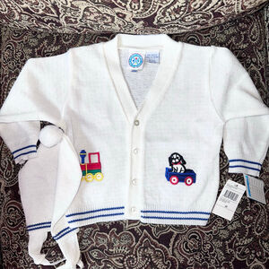 NOS Vintage Infant 24M CC Baby 100% Acrylic Button Up Sweater Made In Taiwan ROC